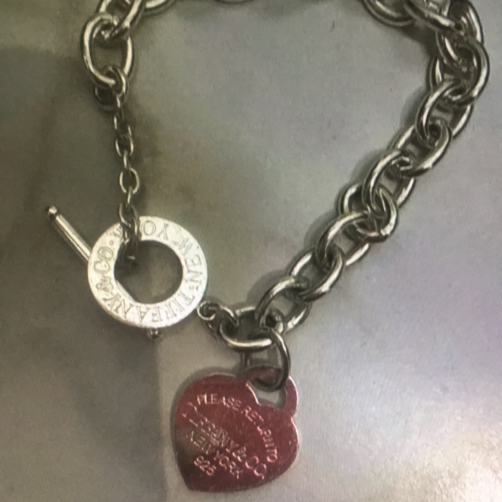 Tiffany & Co Silver Chain Link Bracelet with Heart Charm